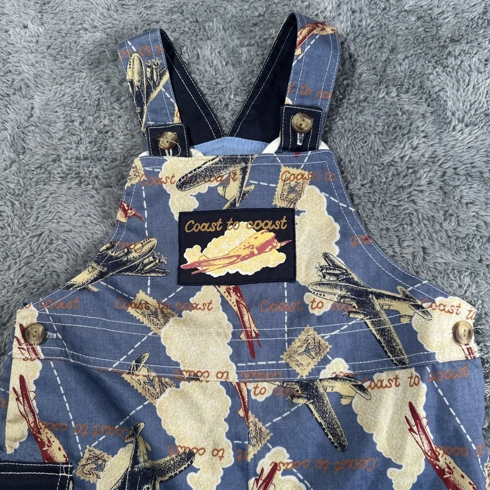 Vintage Toddler Airplane Coast To Coast Blue SZ 4T Bibs AOP Flights Travel Kids